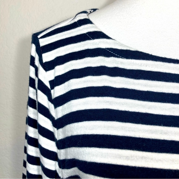 J JILL Black White 3/4 Sleeve Striped Knit Contrasting Trim Tunic Top Size Large - Picture 3 of 8